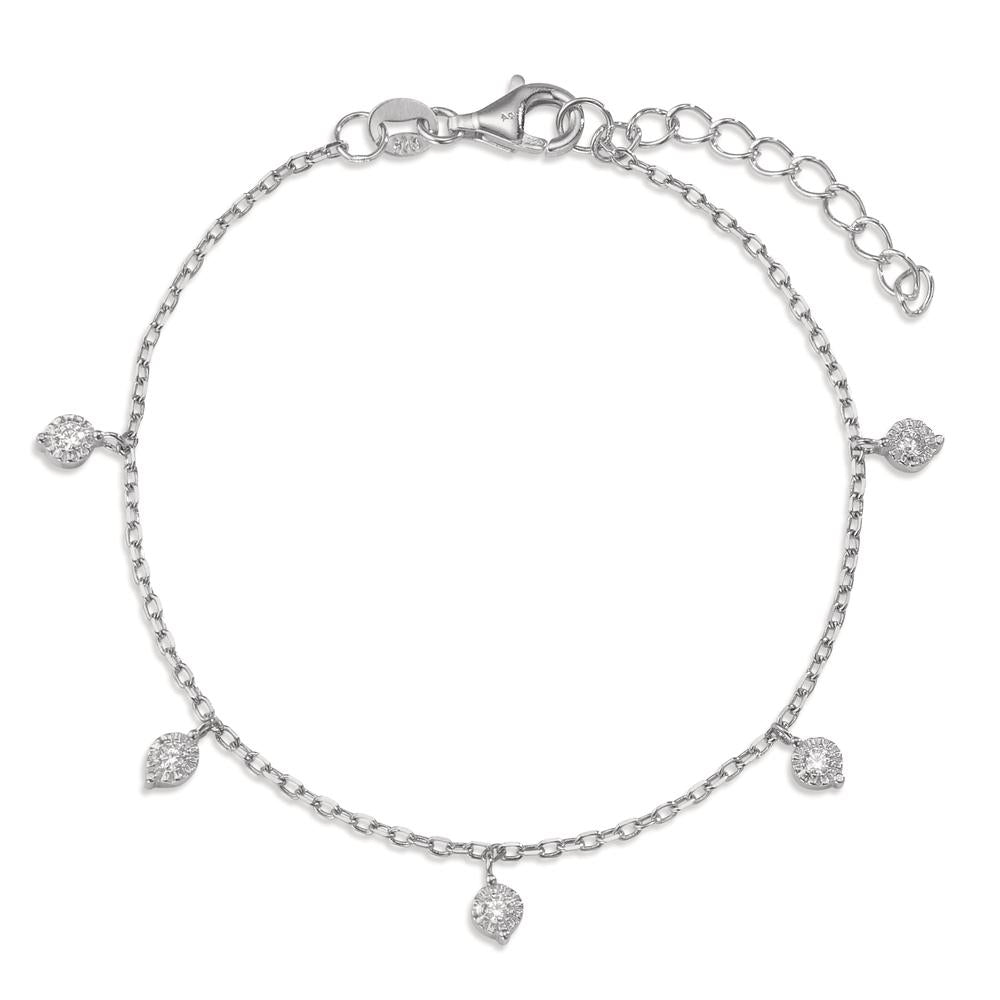 Bracelet Silver Zirconia 5 Stones Rhodium plated 15.5-18.5 cm