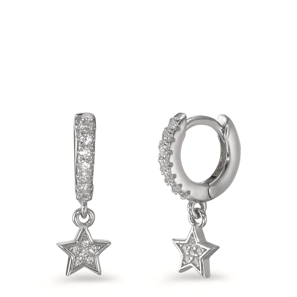 Hinged hoop Silver Zirconia Rhodium plated Star