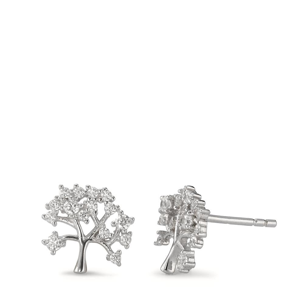 Stud earrings Silver Zirconia Rhodium plated Tree Of Life Ø10 mm