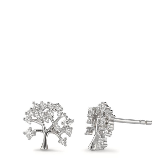 Stud earrings Silver Zirconia Rhodium plated Tree Of Life Ø10 mm