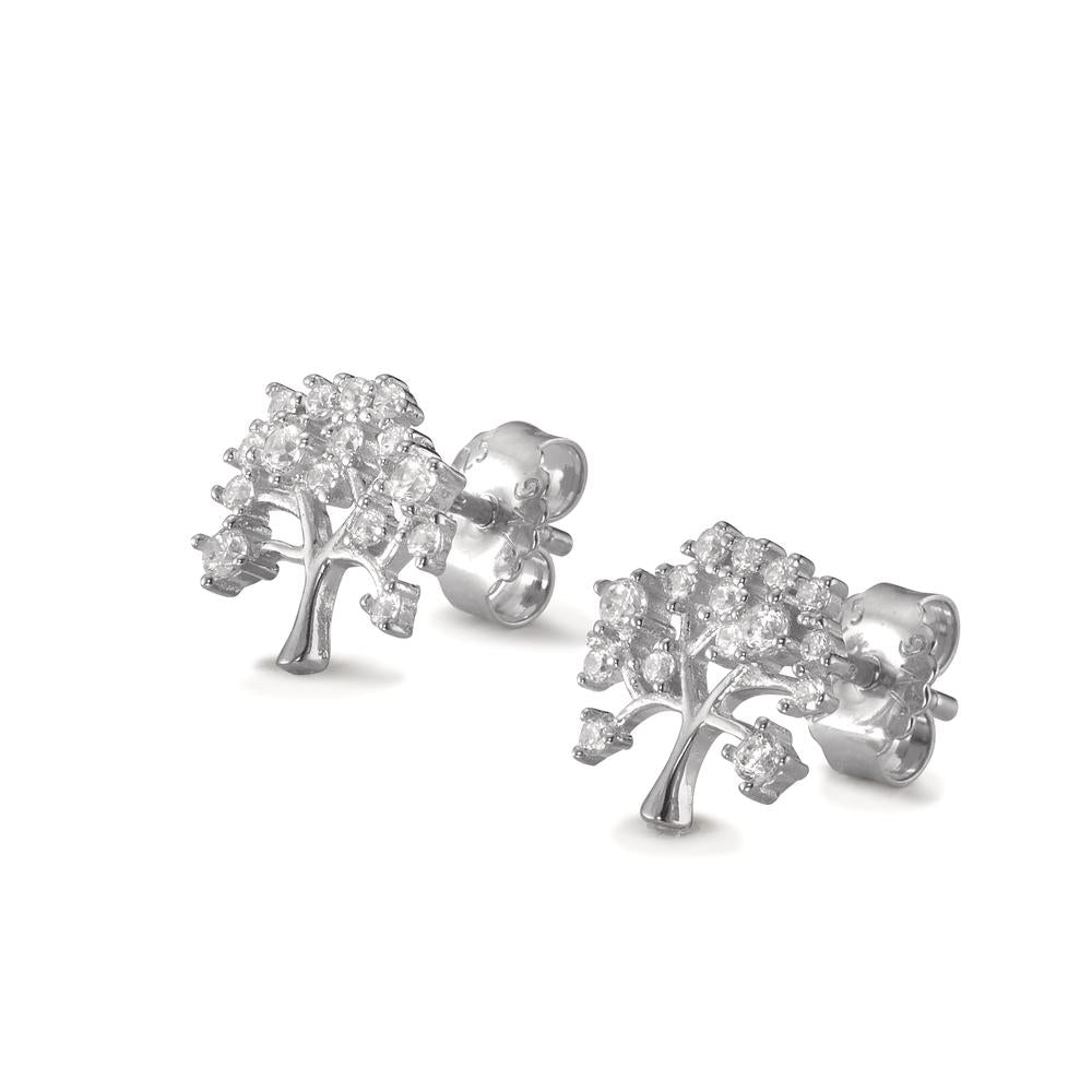 Stud earrings Silver Zirconia Rhodium plated Tree Of Life Ø10 mm