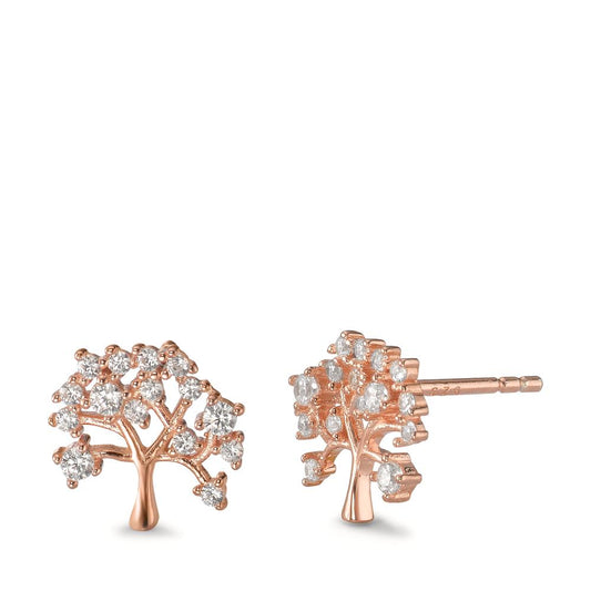 Stud earrings Silver Zirconia Rose Gold plated Tree Of Life Ø10 mm