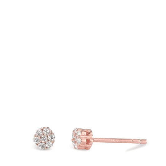 Stud earrings Silver Zirconia 2 Stones Rose Gold plated Ø4 mm