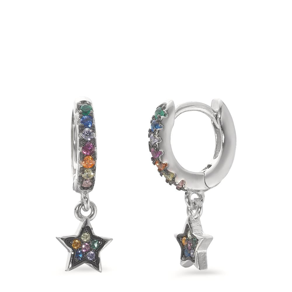 Hinged hoop Silver Zirconia Colorful Rhodium plated Star Ø5.5 mm