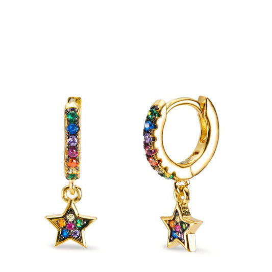 Hinged hoop Silver Zirconia Colorful Yellow Gold plated Star Ø5.5 mm