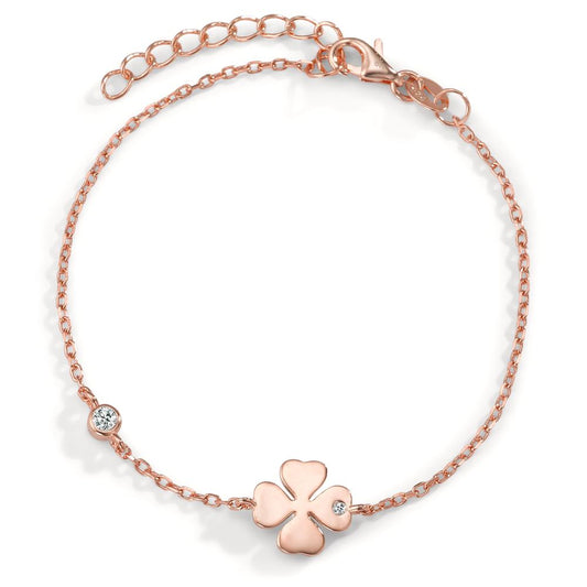 Bracelet Silver Zirconia 2 Stones Rose Gold plated Cloverleaf 16-19 cm