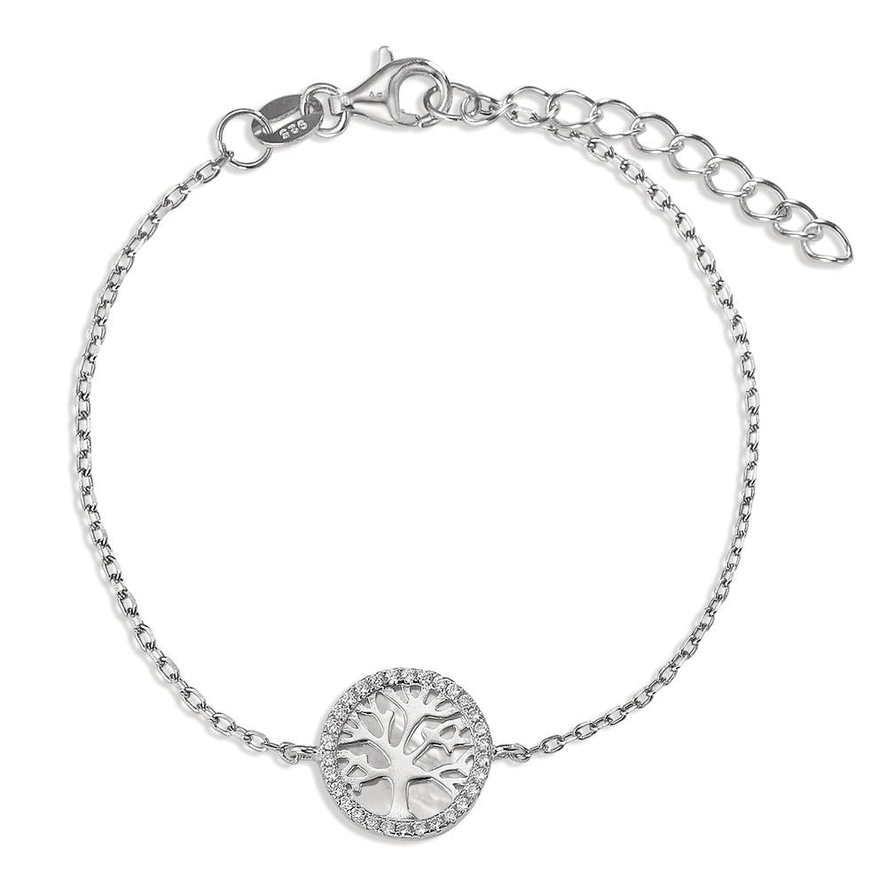 Bracelet Silver Zirconia Rhodium plated Mother of pearl Tree Of Life 16-19 cm Ø12 mm