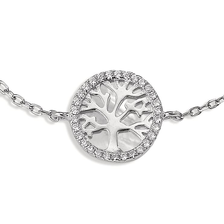 Bracelet Silver Zirconia Rhodium plated Mother of pearl Tree Of Life 16-19 cm Ø12 mm