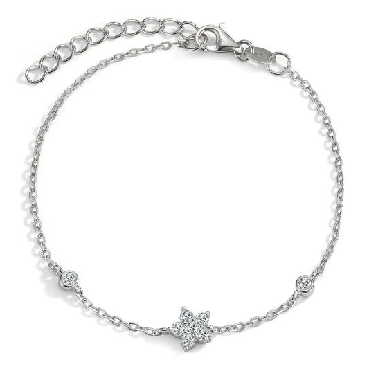 Bracelet Silver Zirconia 8 Stones Rhodium plated Flower 15.5-18.5 cm