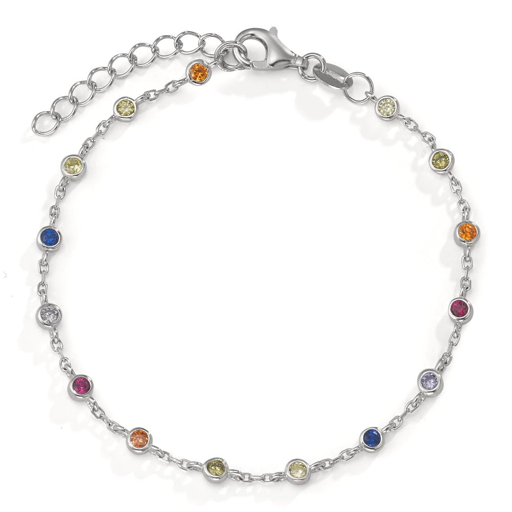 Bracelet Silver Zirconia Colorful, 15 Stones Rhodium plated 15.5-18.5 cm