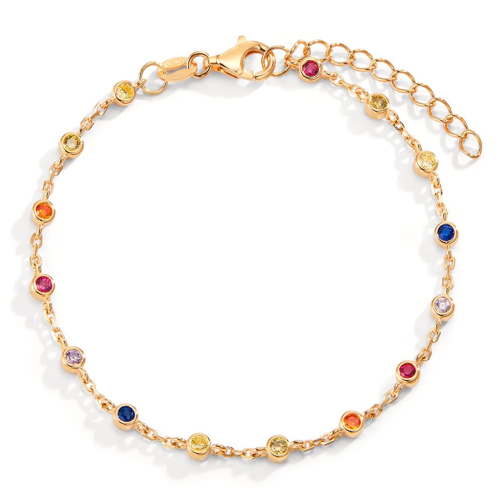 Bracelet Silver Zirconia Colorful, 15 Stones Gold plated 15.5-18.5 cm