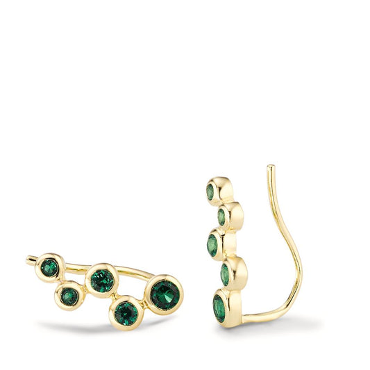 Ear Climber Silver Zirconia Green, 10 Stones Yellow Gold plated