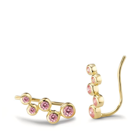 Ear Climber Silver Zirconia Rose, 10 Stones Yellow Gold plated