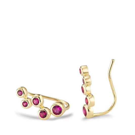 Ear Climber Silver Zirconia Pink, 10 Stones Yellow Gold plated