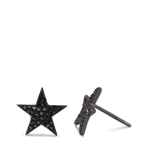 Stud earrings Silver Zirconia Black Rhodium plated Star Ø12 mm