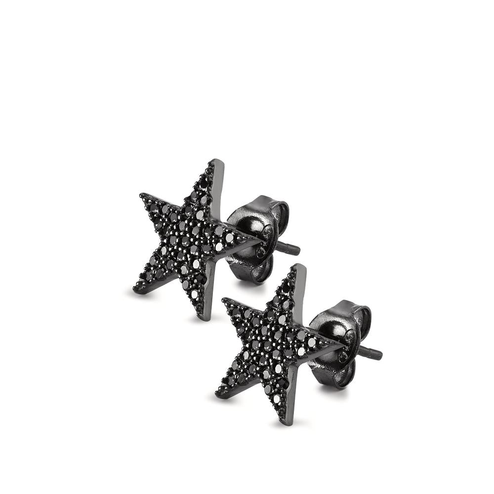 Stud earrings Silver Zirconia Black Rhodium plated Star Ø12 mm