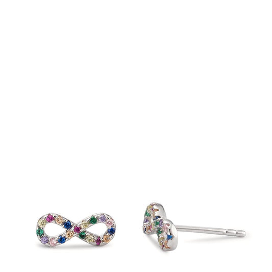 Stud earrings Silver Zirconia Rainbow-colored Rhodium plated Infinity