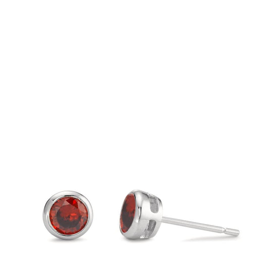 Stud earrings Silver Zirconia Red, 2 Stones Rhodium plated Ø6 mm