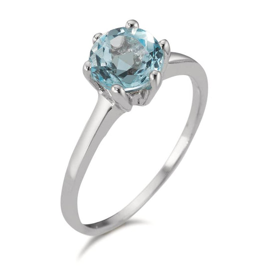 Ring Silver Topaz Blue, 7 mm Rhodium plated