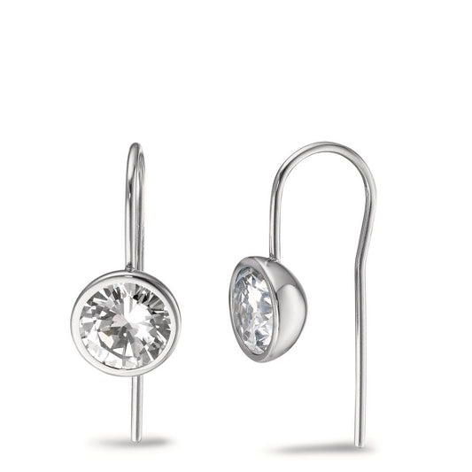 Drop Earrings Stainless steel Zirconia White, 2 Stones Ø9.5 mm