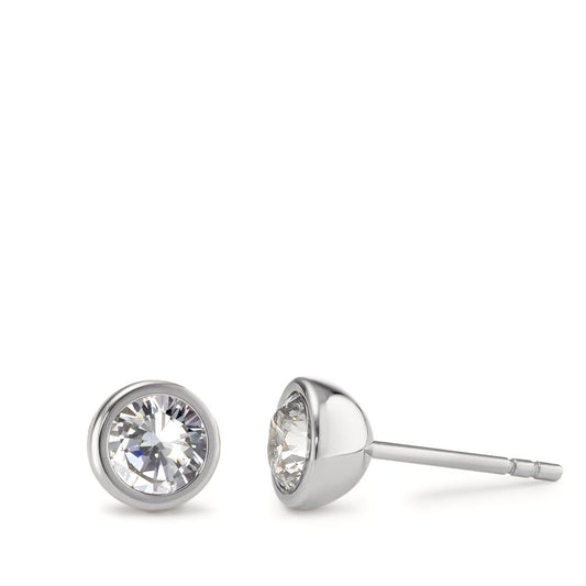 Stud earrings Stainless steel Zirconia White, 2 Stones Ø7 mm