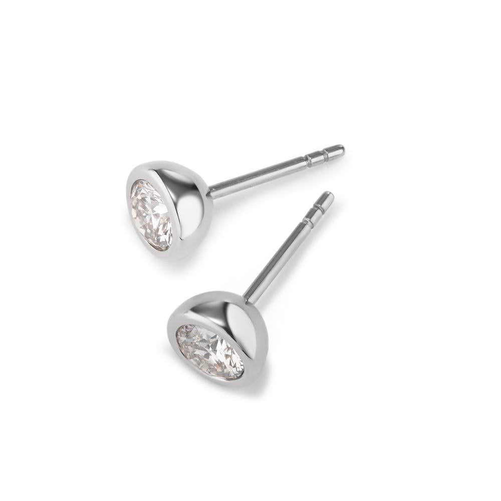 Stud earrings Stainless steel Zirconia White, 2 Stones Ø7 mm