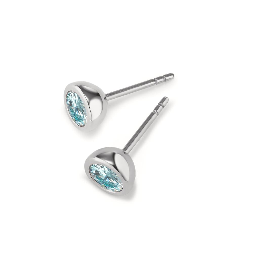 Stud earrings Stainless steel Zirconia Aqua, 2 Stones Ø7 mm