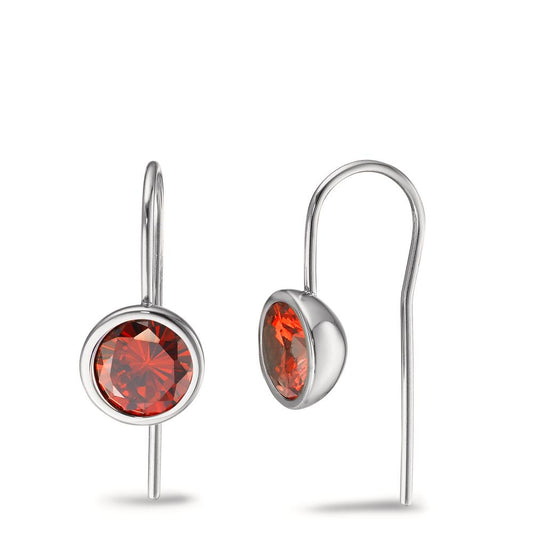 Drop Earrings Stainless steel Zirconia Red, 2 Stones Ø9.5 mm