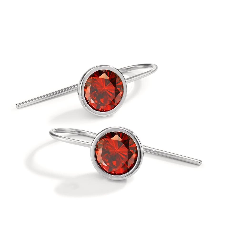 Drop Earrings Stainless steel Zirconia Red, 2 Stones Ø9.5 mm