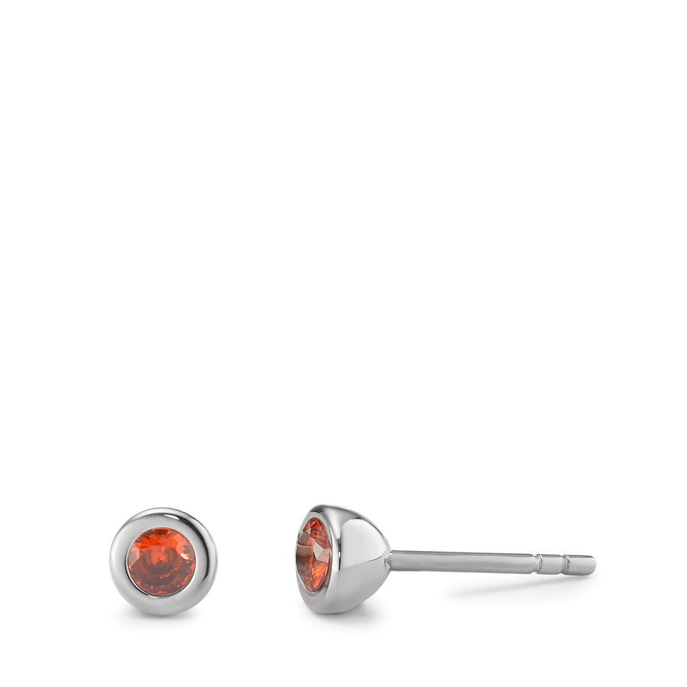 Stud earrings Stainless steel Zirconia Red, 2 Stones Ø5 mm