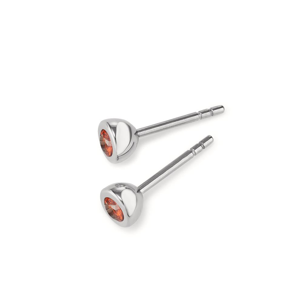 Stud earrings Stainless steel Zirconia Red, 2 Stones Ø5 mm