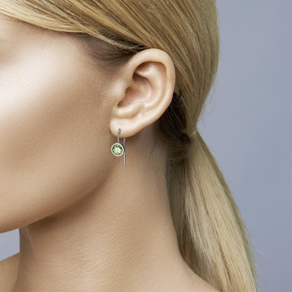 Drop Earrings Stainless steel Zirconia Light Green, 2 Stones Ø9.5 mm