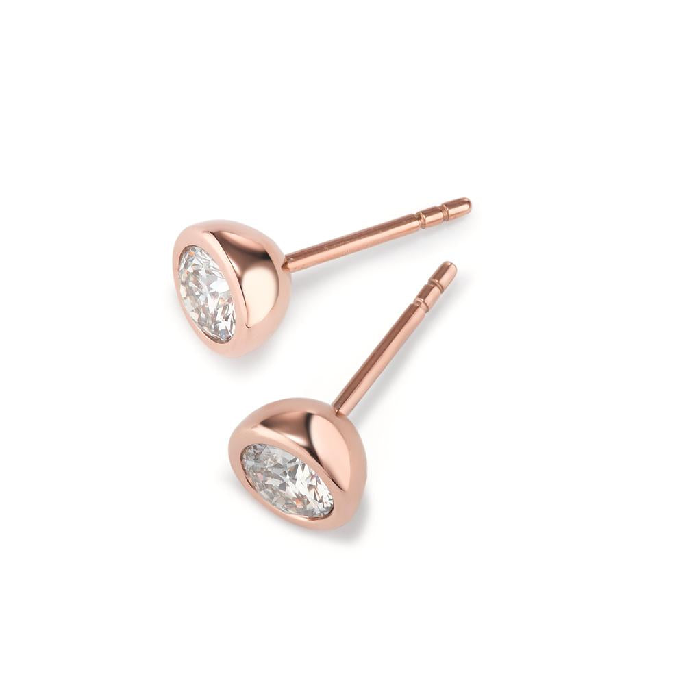 Stud earrings Stainless steel Zirconia White, 2 Stones Rose IP coated Ø7 mm