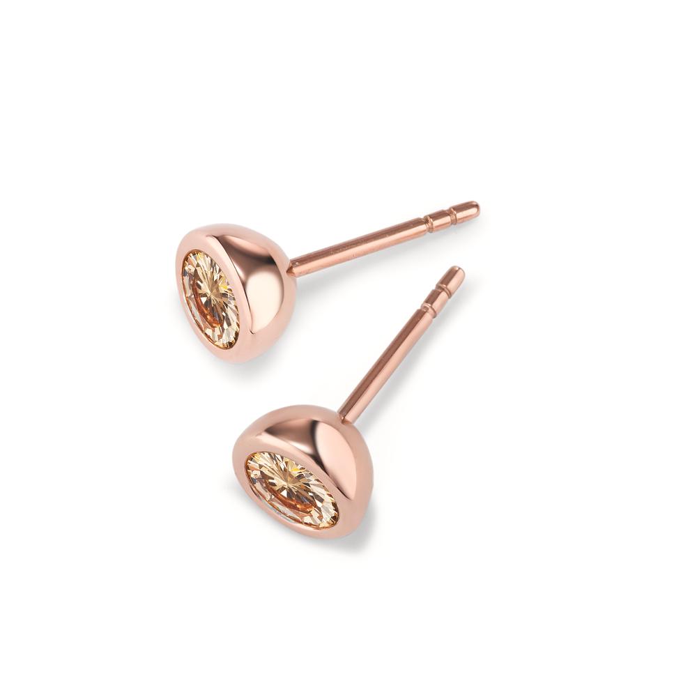 Stud earrings Stainless steel Zirconia Champagne, 2 Stones Rose IP coated Ø7 mm