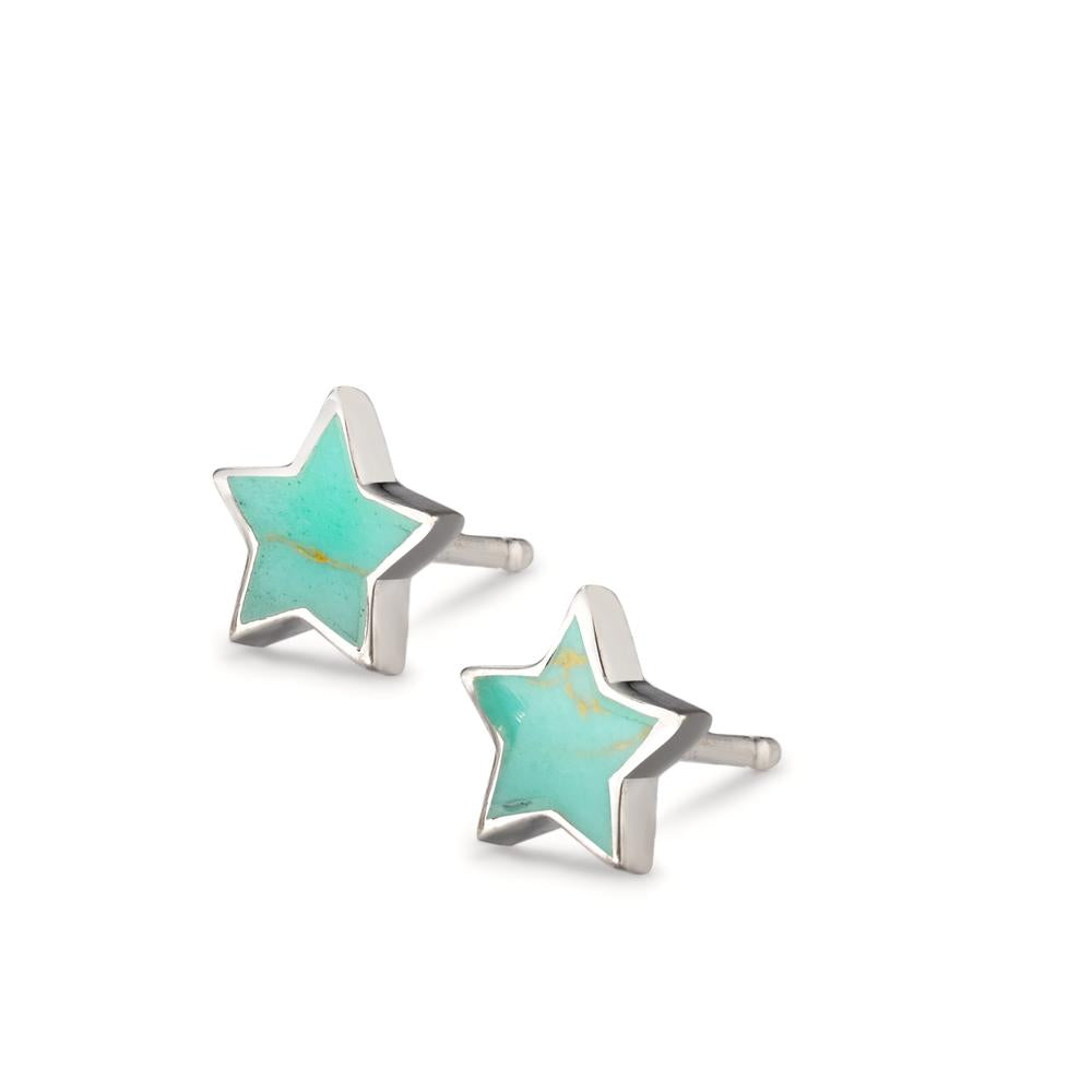 Stud earrings Silver [synth. Stein] Turquoise, 2 Stones Star Ø8 mm