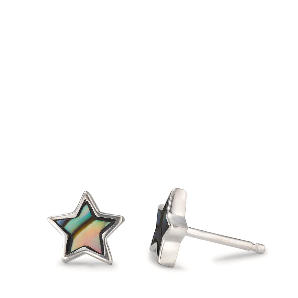 Stud earrings Silver Abalone 2 Stones Star Ø8 mm