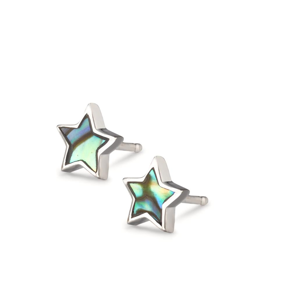 Stud earrings Silver Abalone 2 Stones Star Ø8 mm