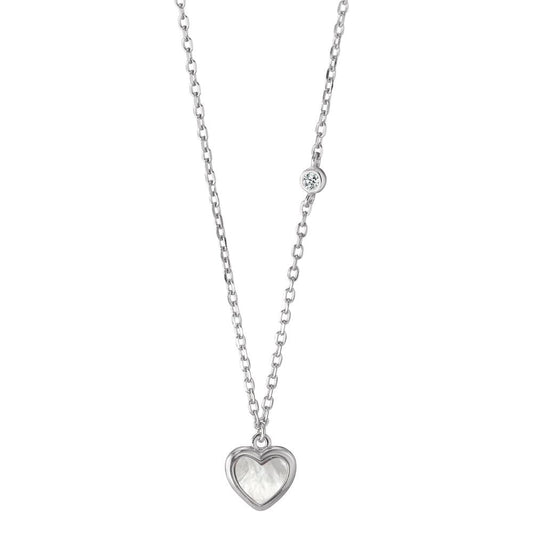 Necklace Silver Zirconia Rhodium plated Mother of pearl Heart 40-45 cm