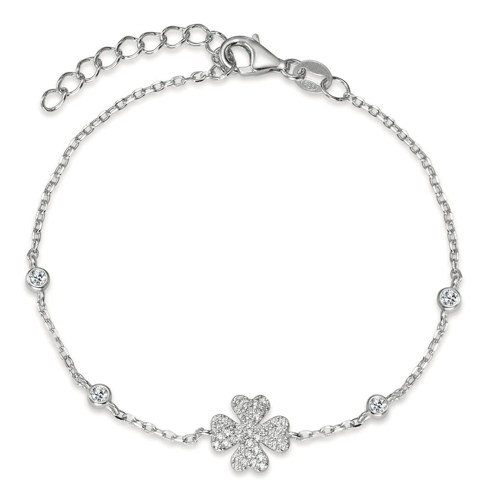 Bracelet Silver Zirconia Rhodium plated Cloverleaf 16-18.5 cm