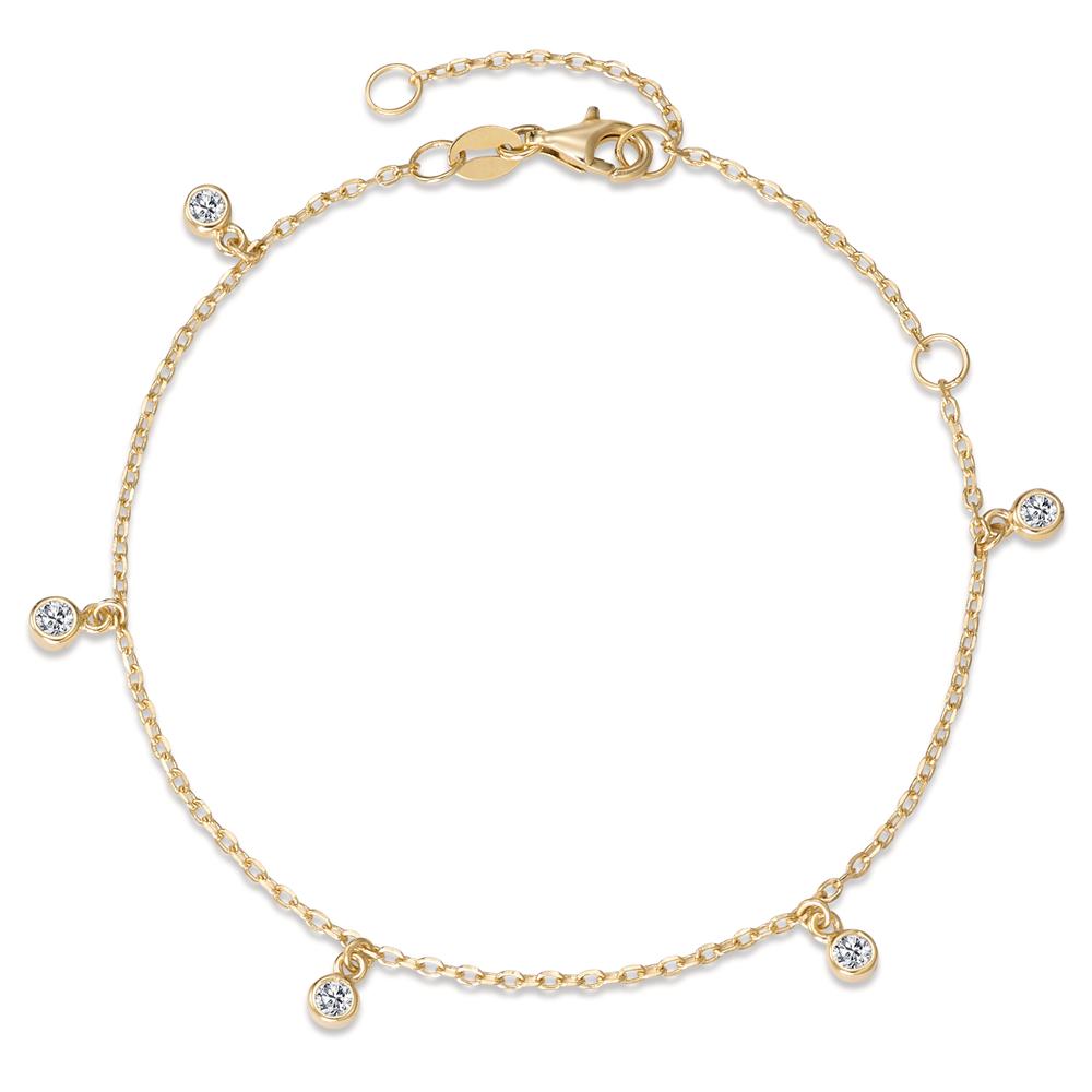 Bracelet Silver Zirconia 5 Stones Yellow Gold plated 16-19 cm