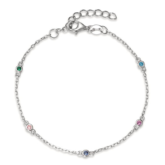 Bracelet Silver Zirconia Colorful, 5 Stones Rhodium plated 16.5-19 cm