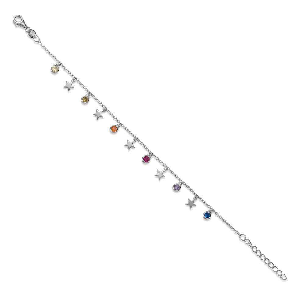 Bracelet Silver Zirconia Colorful, 6 Stones Rhodium plated Star 16-19 cm