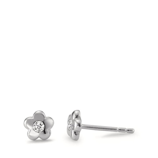 Stud earrings Silver Zirconia 2 Stones Rhodium plated Flower Ø5.5 mm