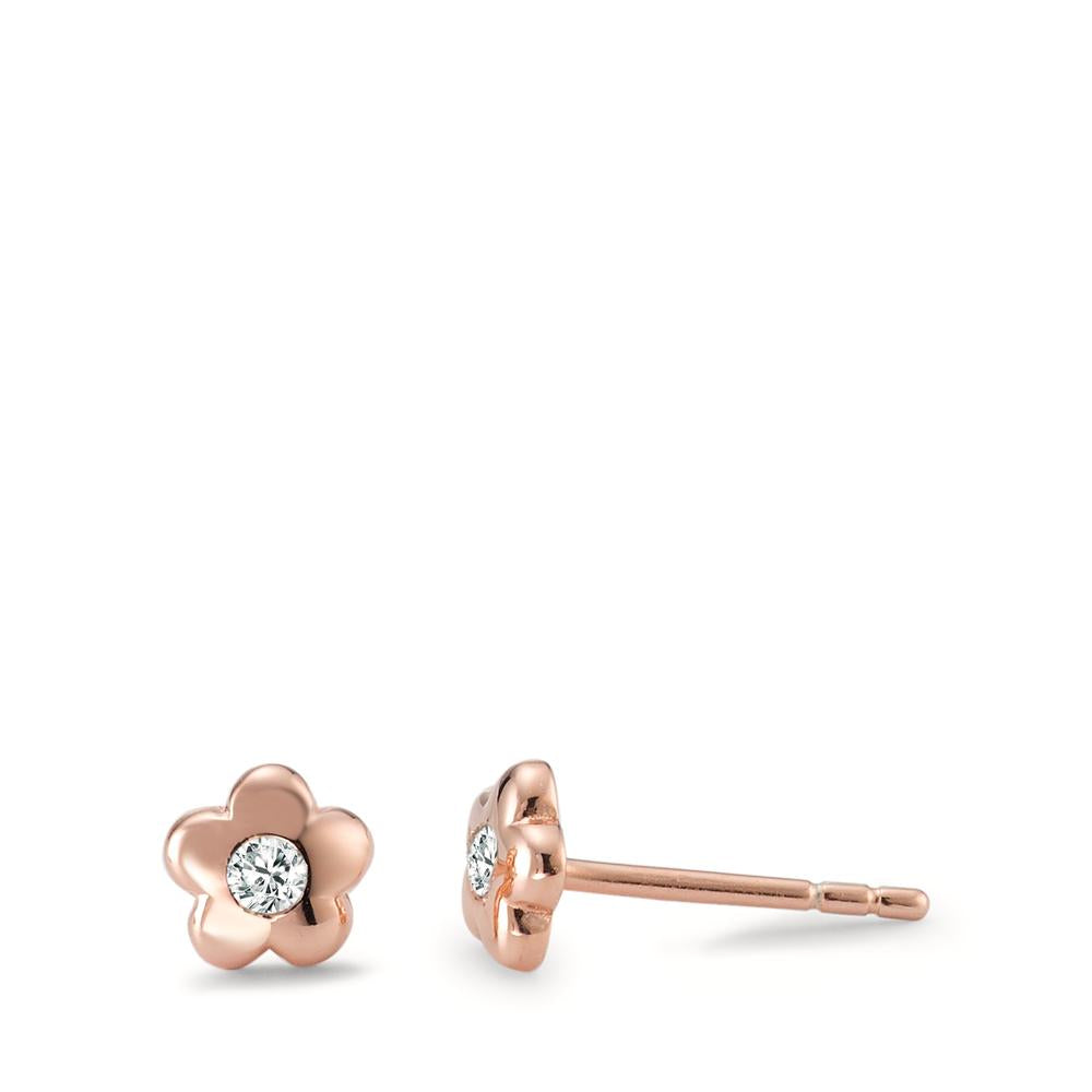 Stud earrings Silver Zirconia 2 Stones Rose Gold plated Flower Ø5.5 mm