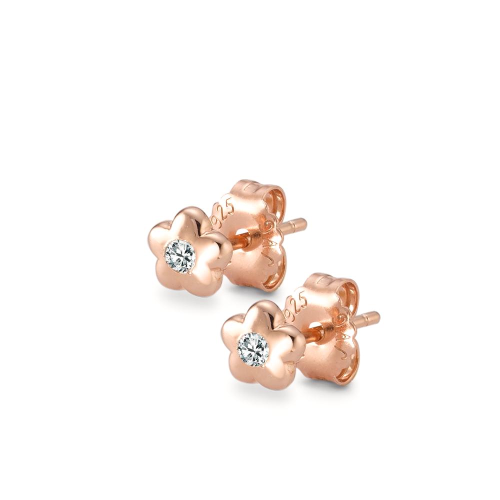 Stud earrings Silver Zirconia 2 Stones Rose Gold plated Flower Ø5.5 mm