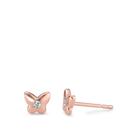 Stud earrings Silver Zirconia 2 Stones Rose Gold plated Butterfly Ø5.5 mm