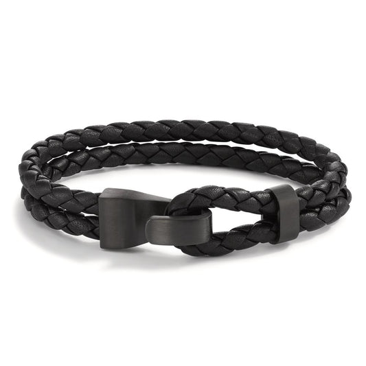 Bracelet Leather, Stainless steel Gray IP coated 19 cm