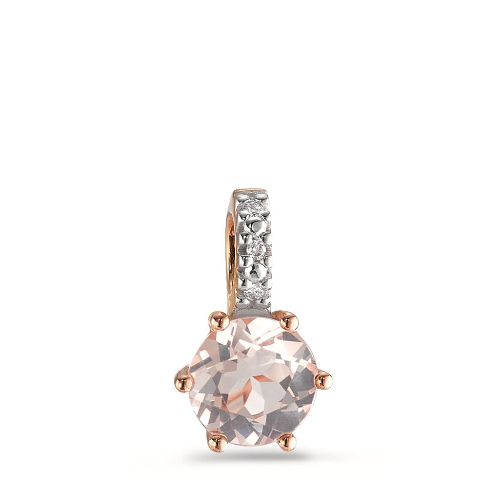 Pendant 9k Red Gold Diamond 0.01 ct, 4 Stones, brilliant, p1, Rose Quartz Bicolor Ø7 mm