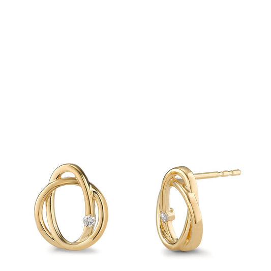 Stud earrings 18k Yellow Gold Diamond 0.04 ct, 2 Stones, brilliant, w-si Ø9.5 mm