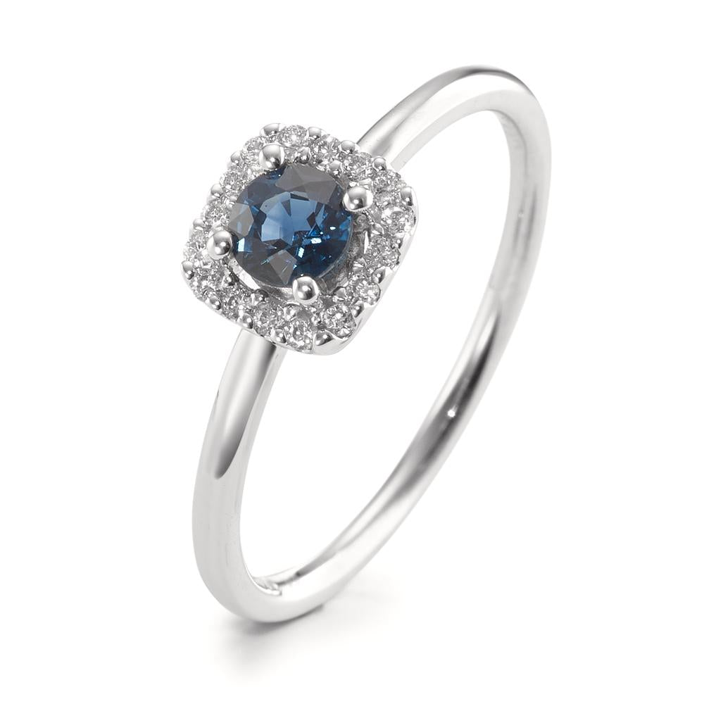 Solitaire ring 18k White Gold Sapphire Blue, Diamond White, 0.07 ct, 12 Stones, w-si